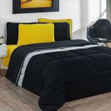 Edredom 100% Algodão Urbano 1 Peça Casal Preto-mescla-preto