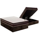 Cama Box Baú Queen: Colchão Anatômico Ortobom Ortopédico Exclusive + Base Crc Suede Brown(158x198)