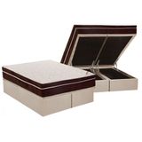 Cama Box Baú Queen: Colchão Anatômico Ortobom Ortopédico Exclusive + Base Crc Suede Clean(158x198)