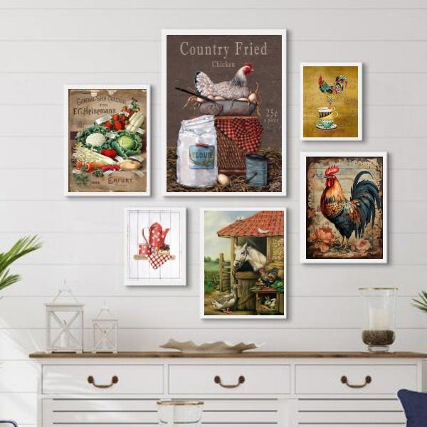 Composição 6 Quadros Decorativos Cozinha Country