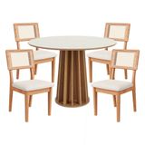 Conjunto Mesa De Jantar Redonda 4 Cadeiras Enconto Tela 100% Mdf Branco/bege Dalla Costa