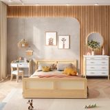 Cama Infantil Montessoriano Casal Lift Em Madeira Maciça Com Rattan Casatema Branco/natural