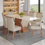 Conjunto Sala De Jantar 200 Cm Canto Reto Com Vidro 8 Cadeiras Nicole Espresso Móveis Nature/off White