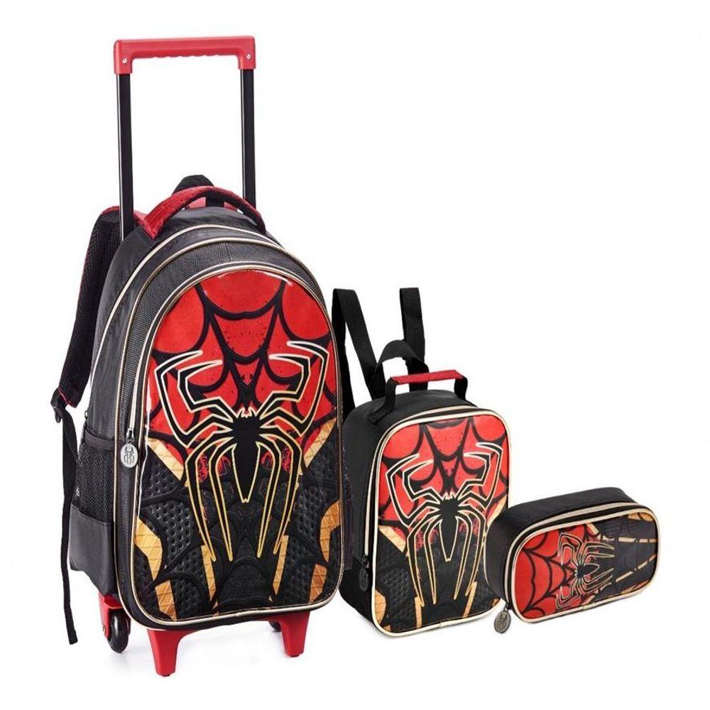 Mochila Rodinha Homem Dark Spider Aranha Estojo Lancheira