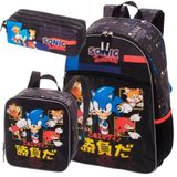 Kit Mochila Costa Lancheira Estojo Duplo Escolar Infantil Menino Sonic Tails Go Fast