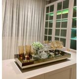 Bandeja Grande Espelhada Bronze Aparador Sala 60x30