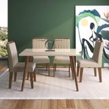 Conjunto Sala de Jantar com Mesa 130cm e 4 Cadeiras Paola Cimol Madeira/Off White/Savana/Nude