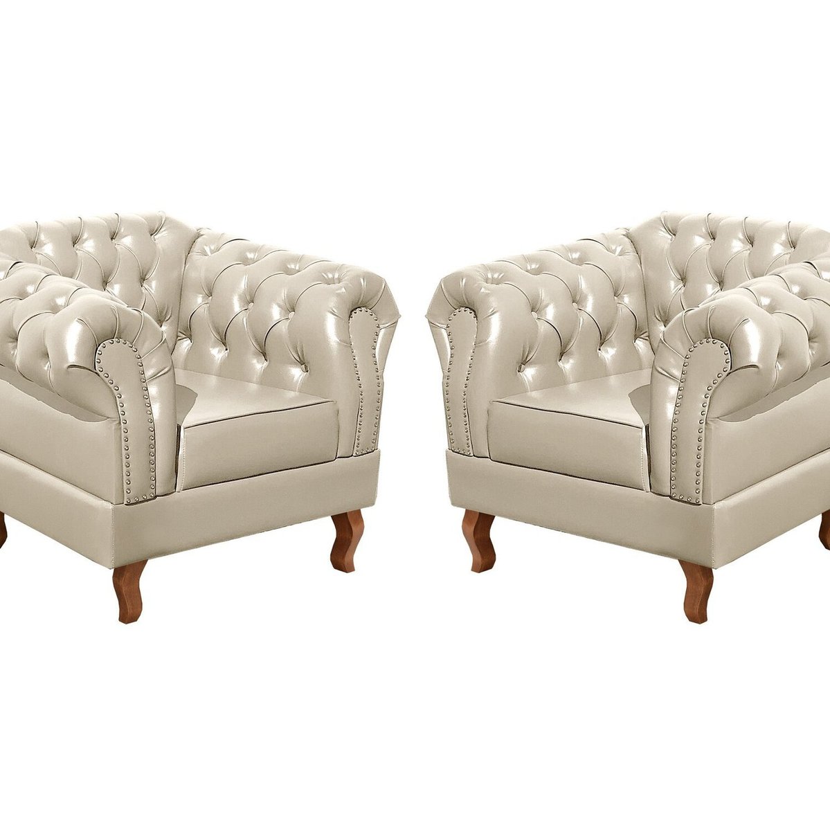 Conjunto 2 Poltronas Chesterfield Dom Pedro Decoração Sala Recepção Retrô Bege
