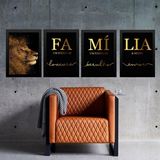 Kit 4 Quadros Família - Leão Dourado 24x18cm - Com Vidro