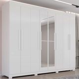 Guarda Roupa 8 Portas Com Espelho 4 Gavetas Milano Imop Móve Branco Neve