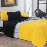 Edredom 100% Algodão Urbano 1 Peça Casal Amarelo-mescla-preto