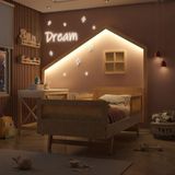 Cama Montessoriana Lift 2 Grades Com Escrivaninha E Moldura Infantil Com Led Casinha Dream Decor Cas Branco/natural