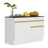 Balcão Cozinha 120cm Com Rodapé 2 Portas 1 Gaveta Veneza Multimóveis V2117 Branco/dourado