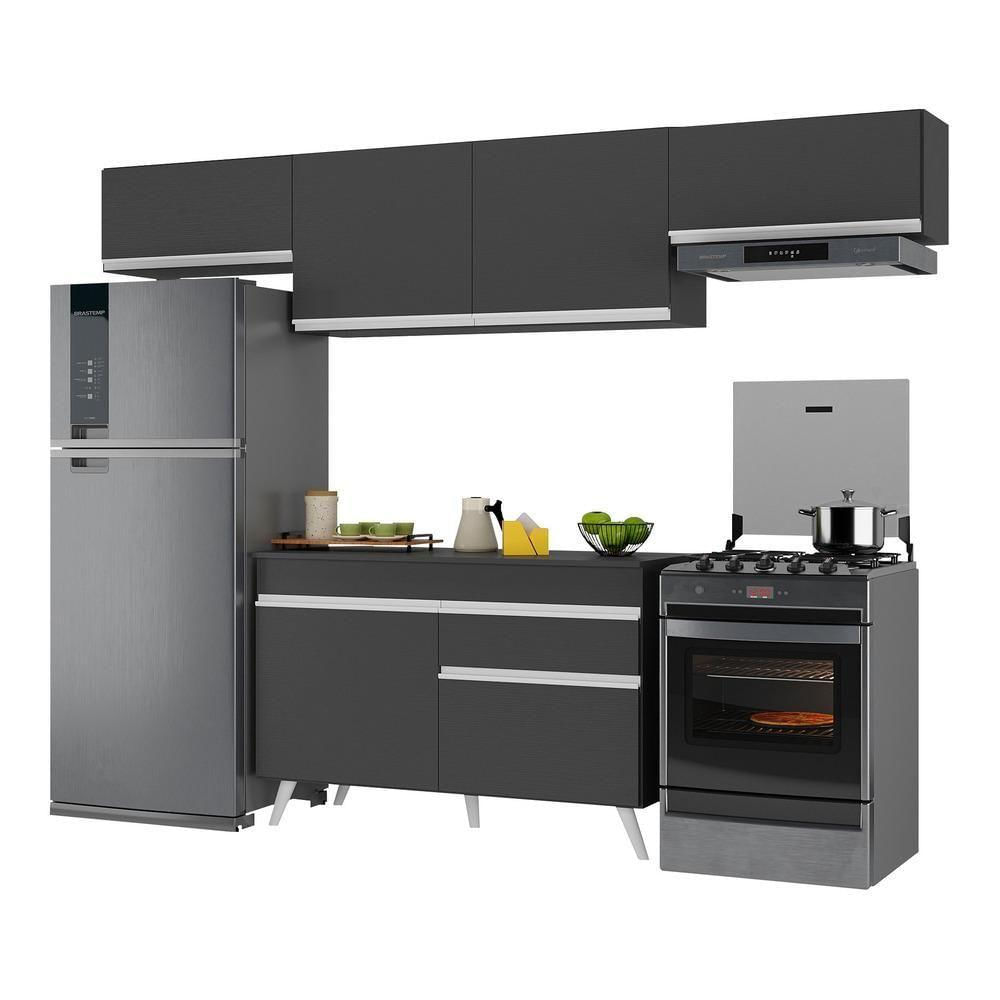 Armário De Cozinha Compacta 260cm Veneza Multimóveis V3697 Preto/branco Preto/branco