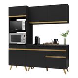 Armário De Cozinha Compacta 182cm Veneza Multimóveis V3694 Preto/dourado Preto/dourado