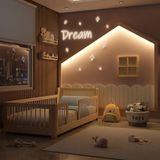 Cama Montessoriana Wave Solteiro Com Moldura Infantil Casinha Com Led Dream Decor Casatema Branco/natural