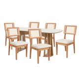 Conjunto Mesa Oval 6 Cadeiras De Jantar Tela No Enconto 100% Mdf Off White Dalla Costa