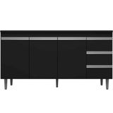 Balcão De Pia 150 Cm Adriana 3 Portas 3 Gavetas Preto