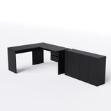 Mesa Em L Para Escritório 150x44 Com Gaveteiro E Armários Baixos Preto