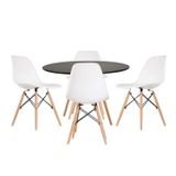 Conjunto Mesa Redonda 90cm Tampo Em Mdf 4 Cadeiras Pp Base Madeira Eames Dsw-m Preto/branco