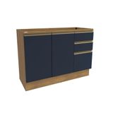 Balcão De Pia Celeste Kappesberg 100% Mdf 2 Portas 3 Gavetas Nogueira/azul 120cm