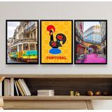 Kit Composição 3 Quadros Decorativos Portugal 45x34cm Vidro
