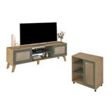 Conjunto Para Sala Com Rack E Buffet Charlotte Carvalho/menta Artely