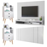 Painel Suspenso Tv 50 Polegadas Cissa Cabeceira Estofada Cama Box Casal Luana1,40 Kit 2 Mesinhas Quarto Gaveta Nicho Retrô Dream  Branco  Rpm