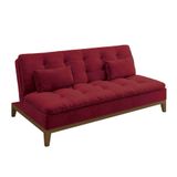 Sofá-cama 3 Lugares Casal Premium Base E Pés De Madeira Suede Vermelho