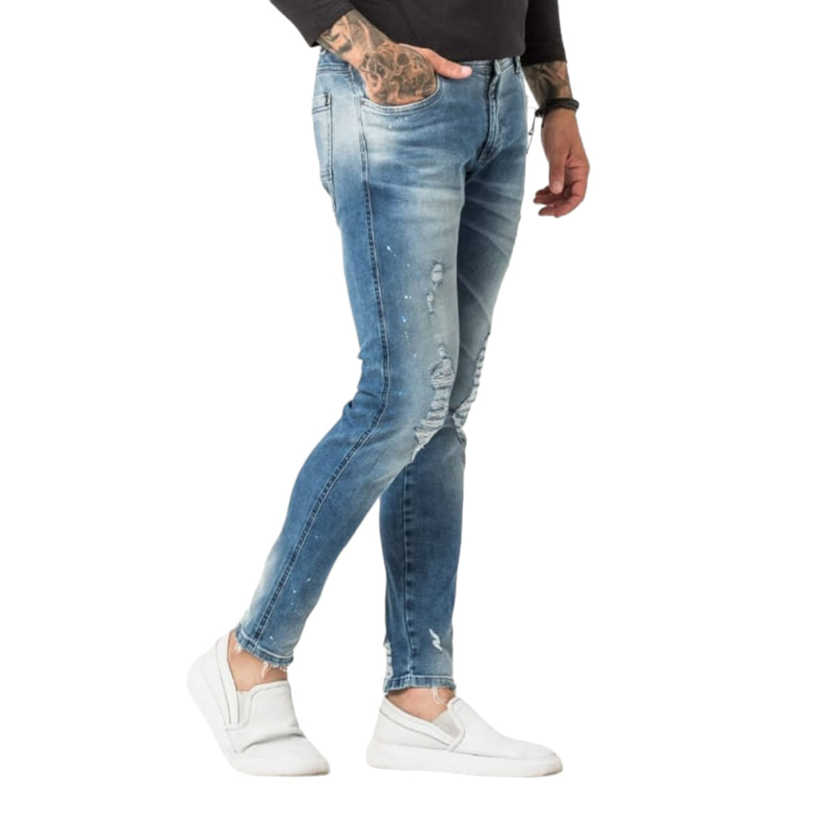 Calça Jeans Masculina Destroyed Super Skinny Fit Zune