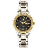 Relógio Feminino De Quartzo Com Strass Em Aço Inoxidável Casual Preto Dourado