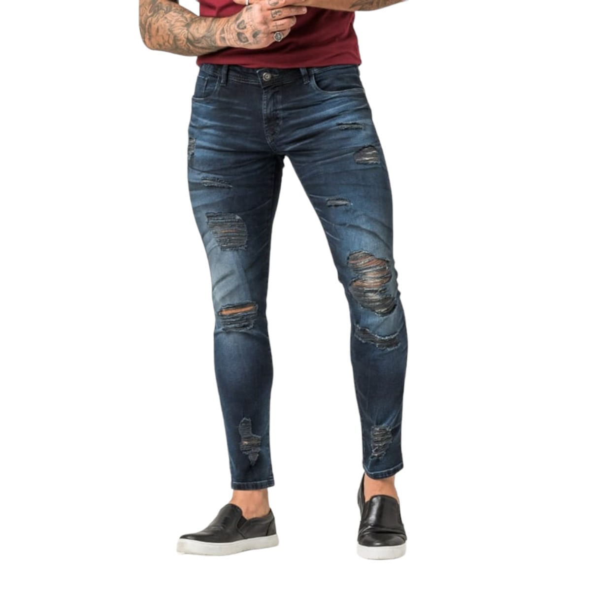 Calça Jeans Masculina Destroyed Estonada Super Skinny Fit Zune