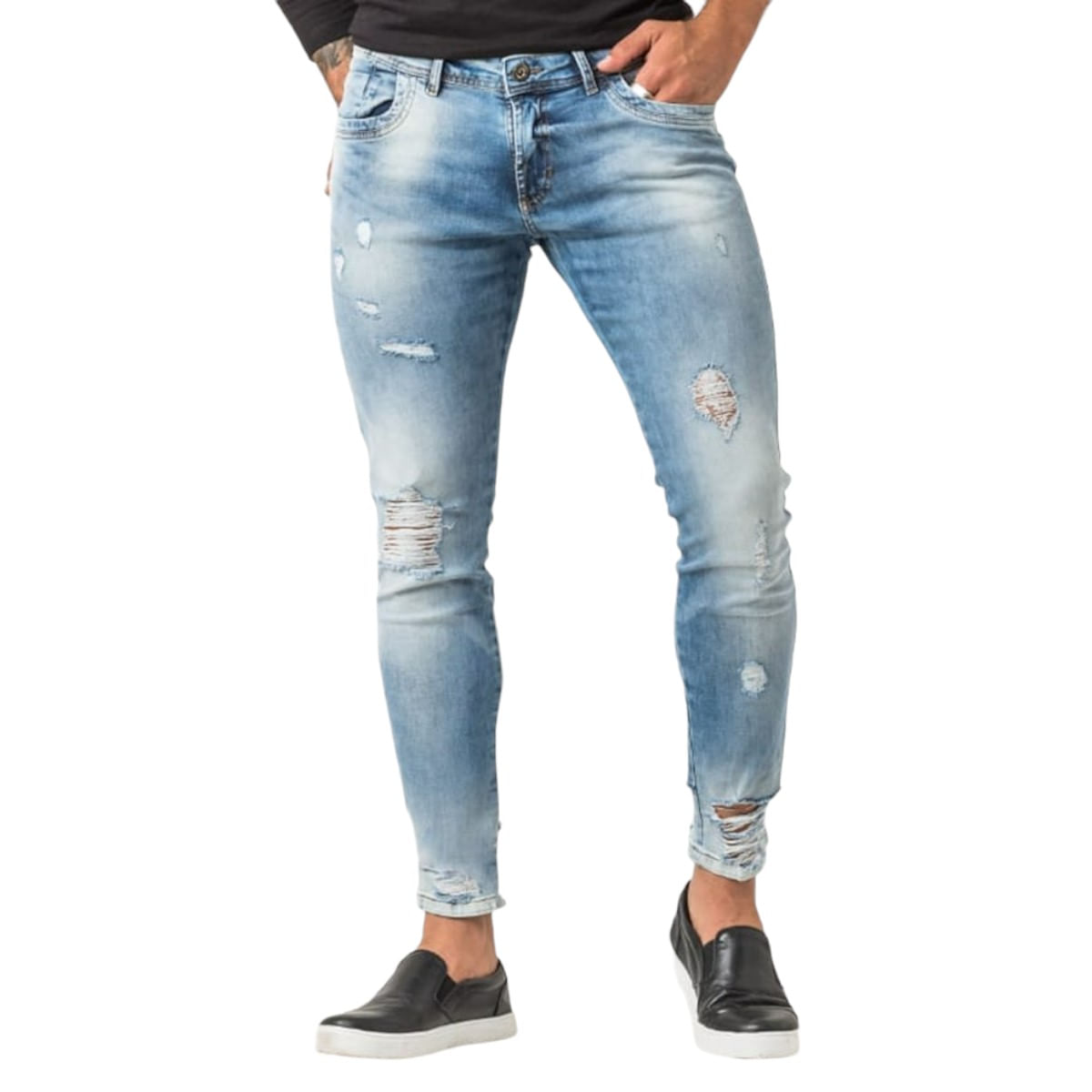 Calça Jeans Masculina Destroyed Estonada Super Skinny Fit Zune