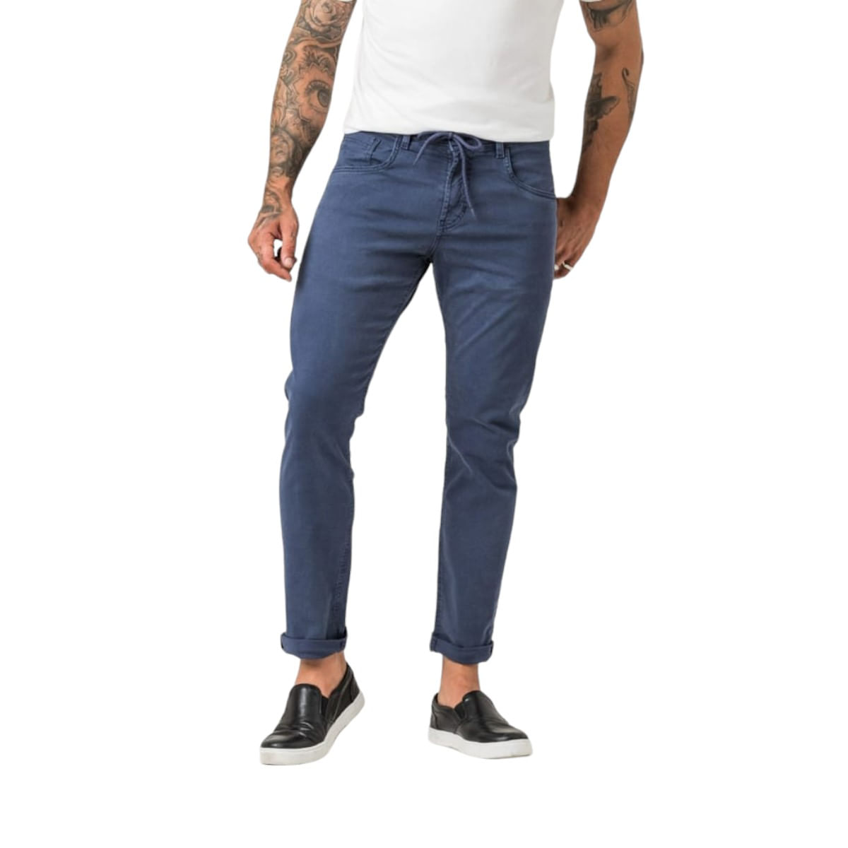 Calça Jeans Masculina Skinny Color Azul Marinho Cós Com Cordão Zune