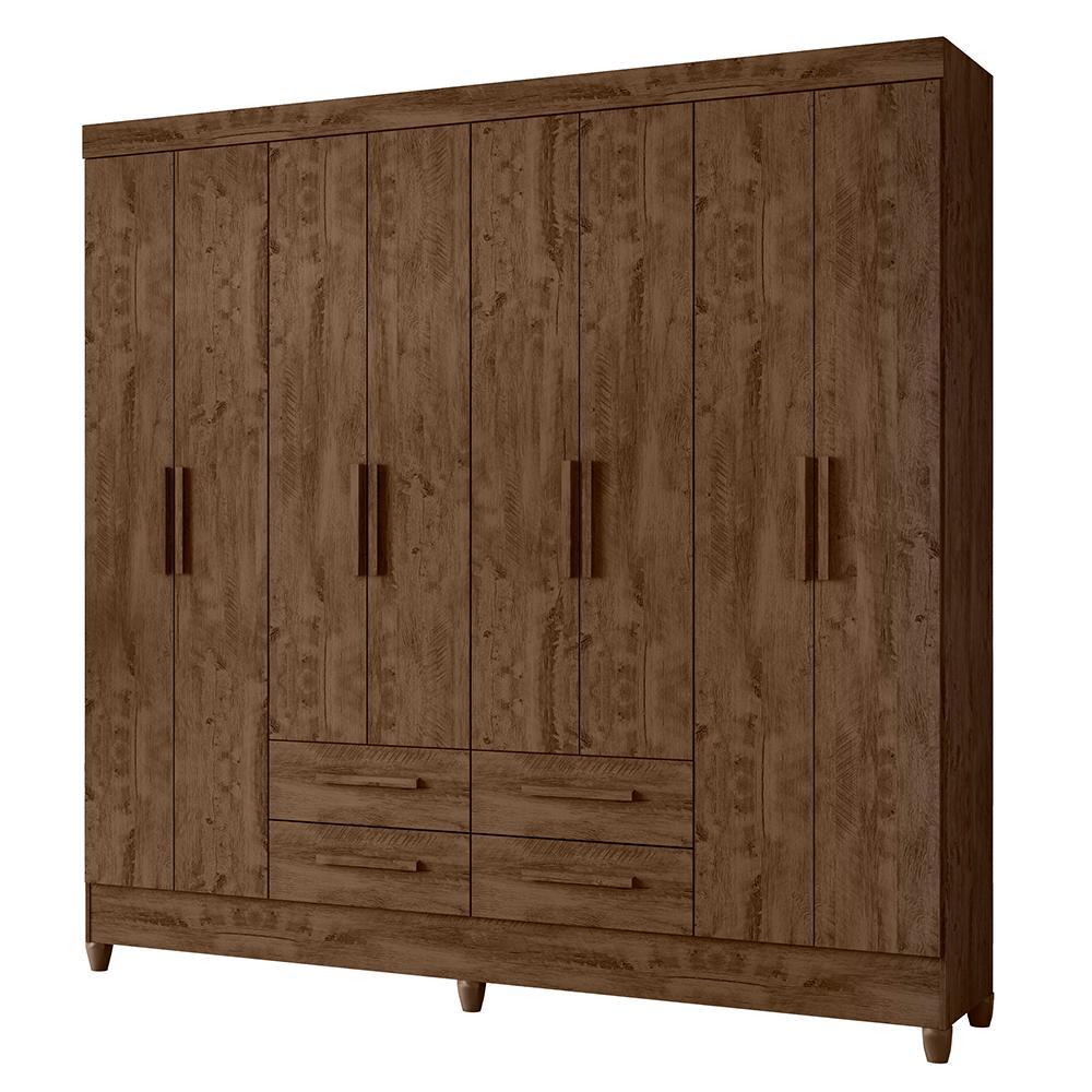 Guarda Roupa Casal Flórida 8 Portas E 4 Gavetas Castanho Wood - Moval