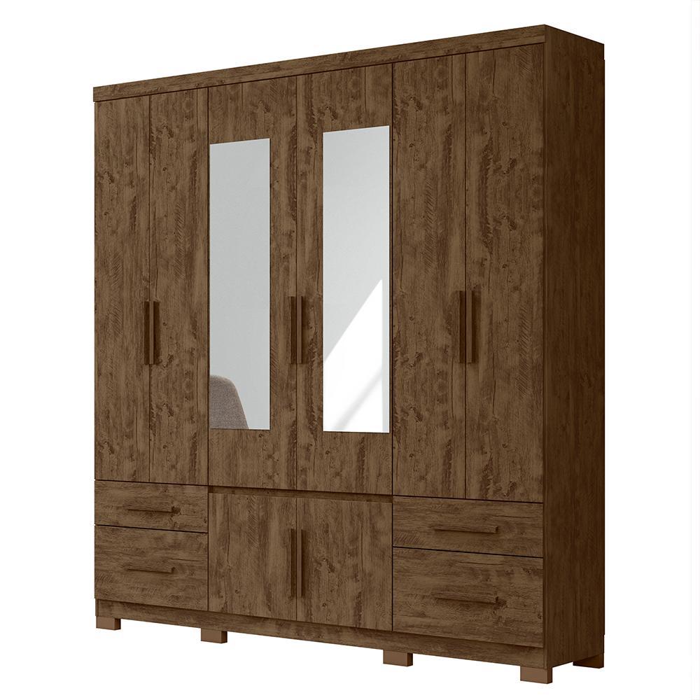 Guarda Roupa Casal Porto Plus 8 Portas E 3 Gavetas Castanho Wood Com Espelho - Moval