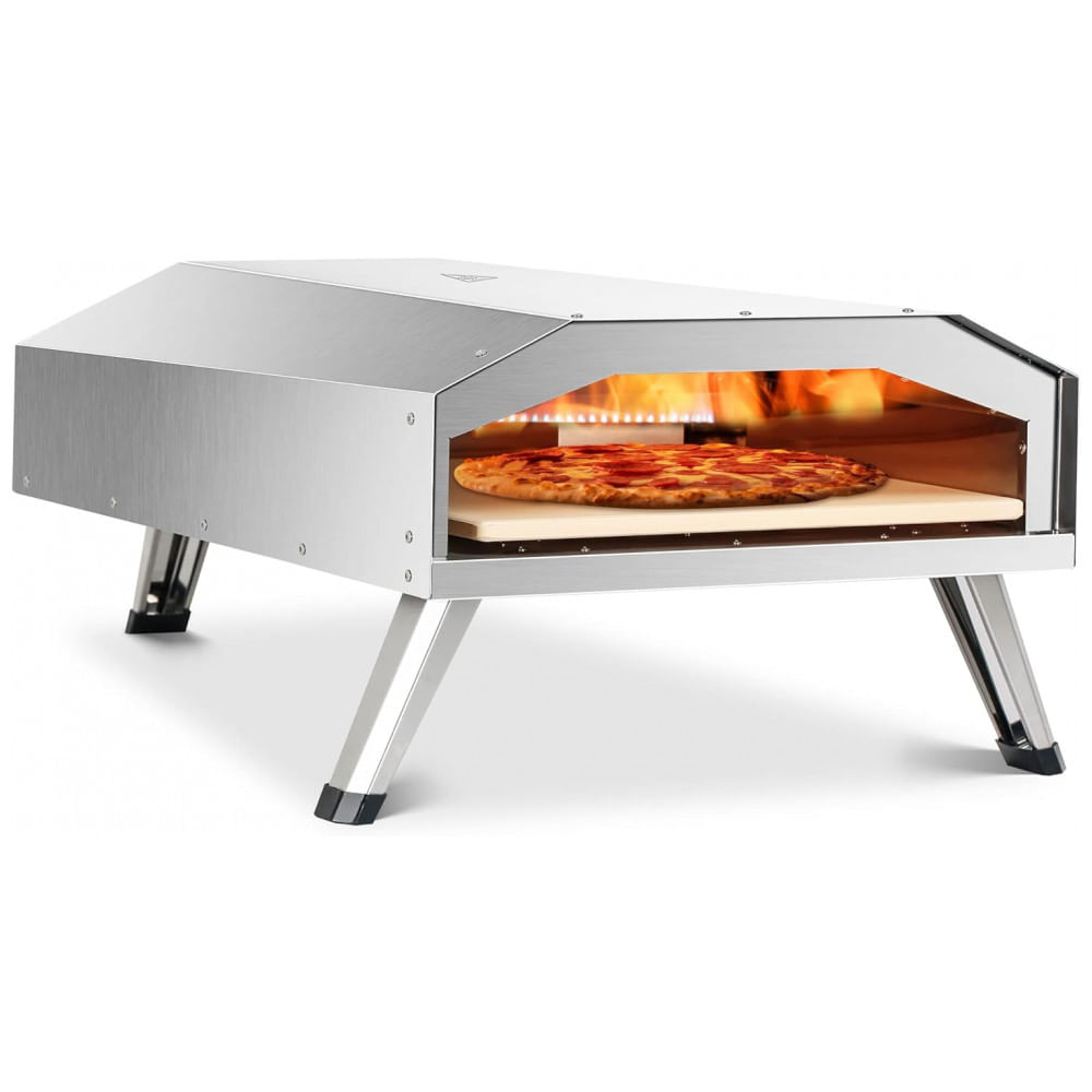 Forno De Pizza A Gás Portátil Aço Inoxidável Com Pedra Para Pizza, Big Horn, Prata