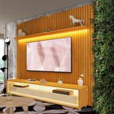 Rack Com Painel Para Tv 75 Polegadas Com Rodízios Naturale Off White Heca Shop Jm