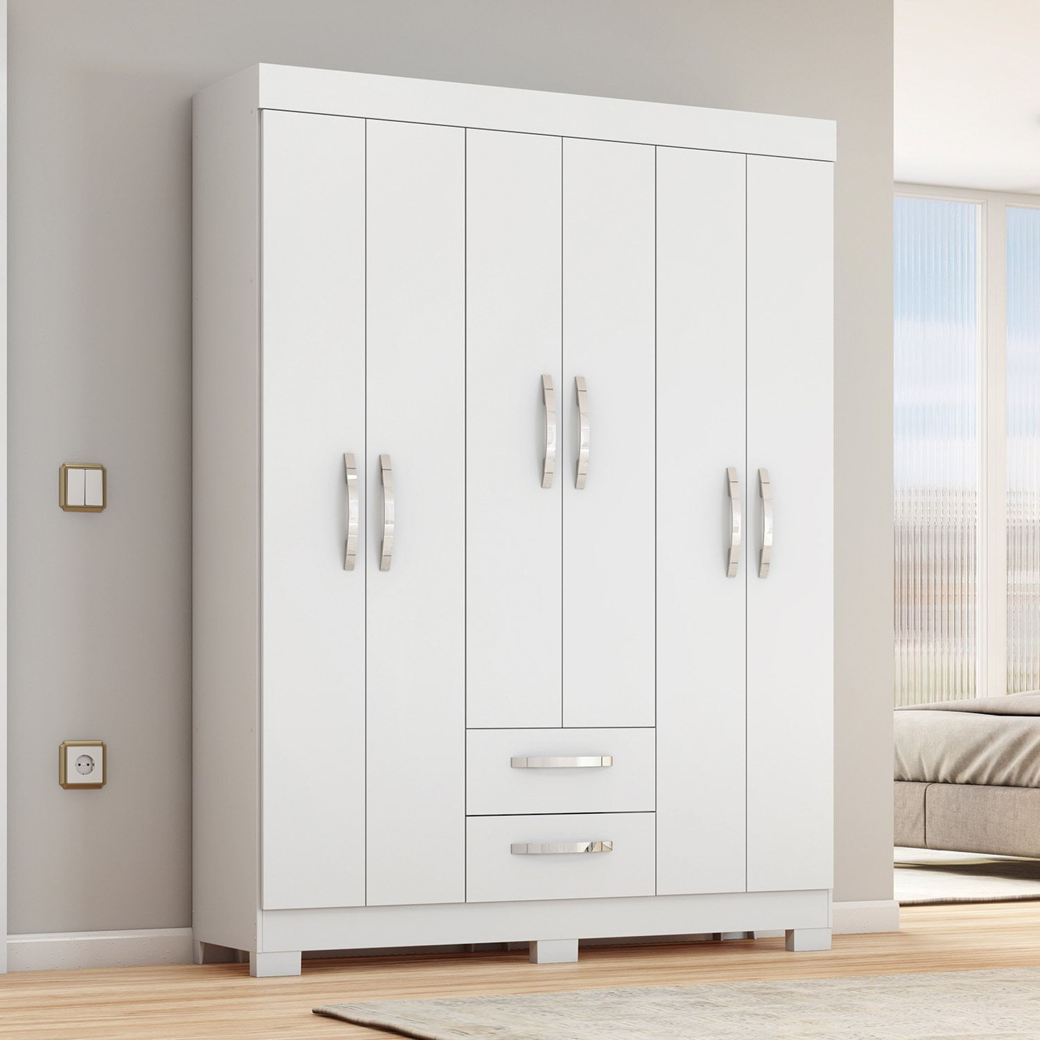 Guarda-roupa Nt6015 Com 6 Portas E 2 Gavetas Branco New/rosa