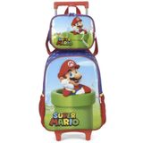 Kit Mochila Rodinha Lancheira Inantil Escolar Menino Super Mario Bros Cano Vermelho