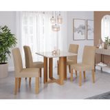 Sala De Jantar Flora Quadrada Tp Com Vidro Com 4 Cadeiras Maia Nature/off White/gengibre