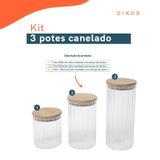 Kit 3 Potes Vidro Herméticos Canelado Tampa Bambu - Oikos