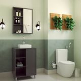Gabinete De Banheiro 60cm Julia Com Balcão 1 Porta Correr E Espelheira Com Cuba Branca Grafite