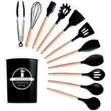 Kit Utensílios Cozinha Premium Silicone Antiaderente 12 Peças Preto