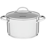 Caçarola Funda Tramontina Una Em Aço Inox Com Fundo Triplo E Tampa De Vidro 24cm 6,1l