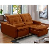 Sofa Retratil Reclinavel 2 Lugares 2,10m Atlantis Veludo Laranja Lansofbr