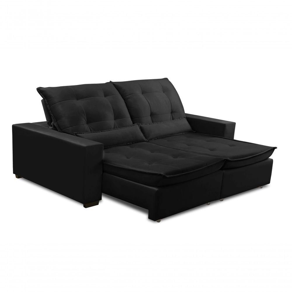 Sofa Retratil Reclinavel 2 Lugares 2,00m Atlantis Veludo Preto Lansofbr