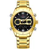 Relógio Impermeável Digital Masculino Esportivo Duplo Display Dourado