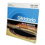 Jogo De 12 Cordas Aço Daddario Violão Tensão 10-50 Ez940
