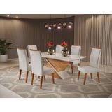 Mesa De Jantar Retangular Encantare Com 6 Cadeiras Vegas Mel/marfim/off White